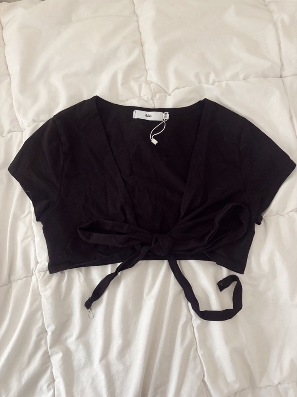 Adika Black Tie-Front Crop Top